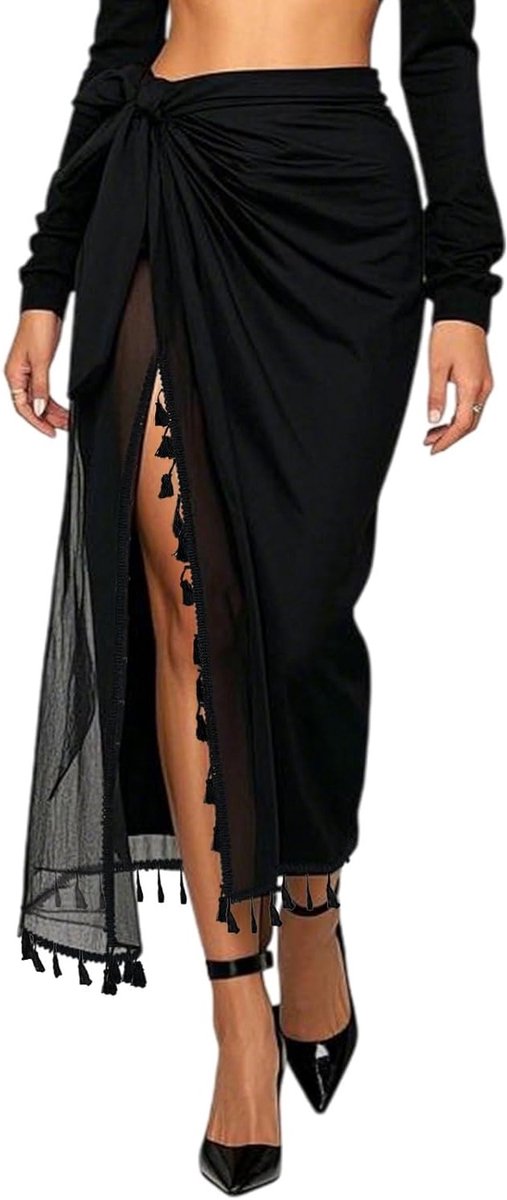 Veelzijdige Sarong en Strandrok Zwart - Lichtgewicht Stranddoek en Bikini Cover-up met Franjes