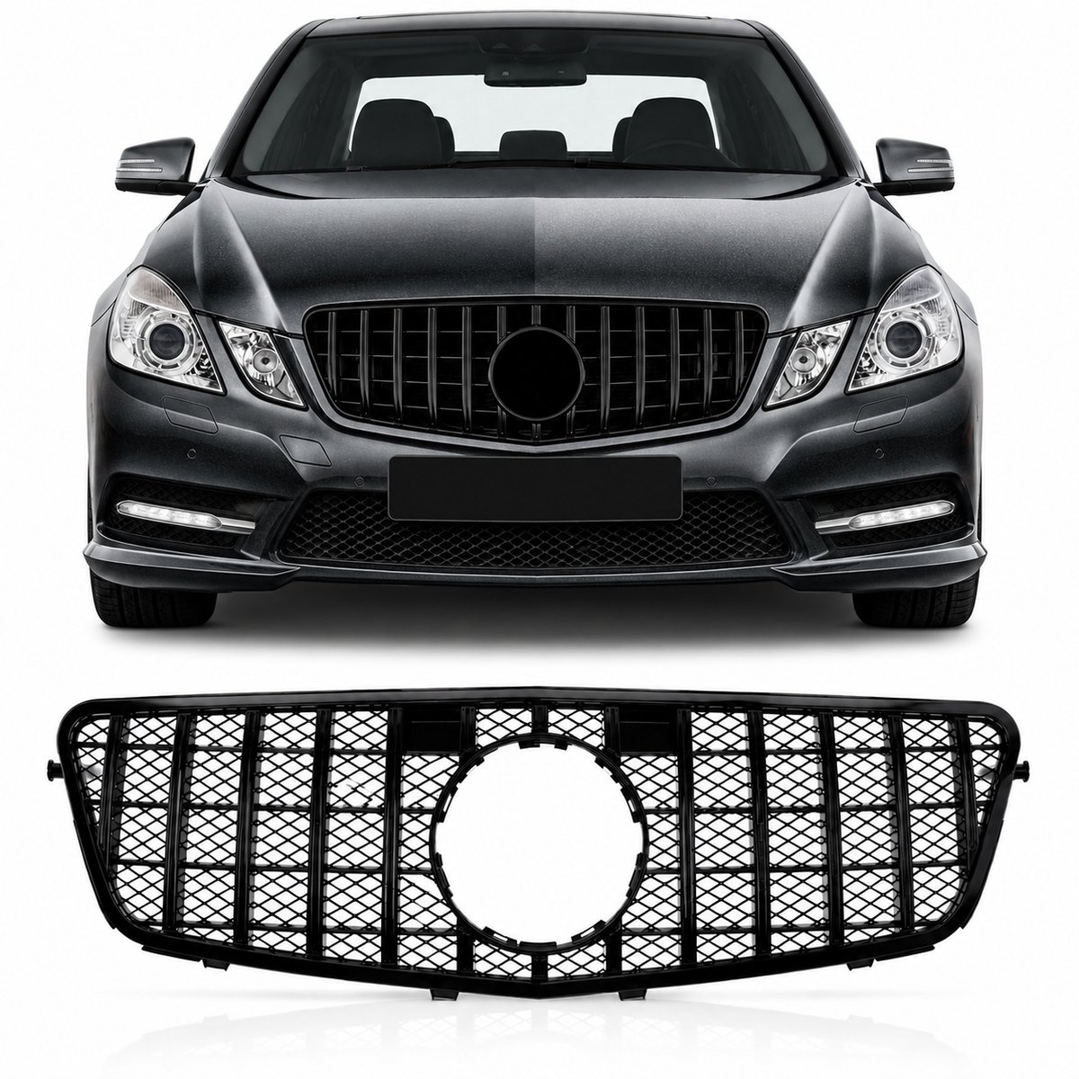 Grill Glans Zwart Geschikt Voor Mercedes E Klasse W212 S212 Panamericana AMG GT Look 2009-2013.