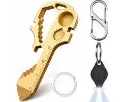 24-in-1 Klein Multitool Survival Sleutelhanger met Dubbelzijdig Karabijnhaak en Mini Zaklamp - Gereedschap voor Fietsreparatie met Carabiner, Bieropener, Sleutelring - Fiets Accessoires reparatieset - Keychain Gadget - Multi Tool Flesopener - Goud