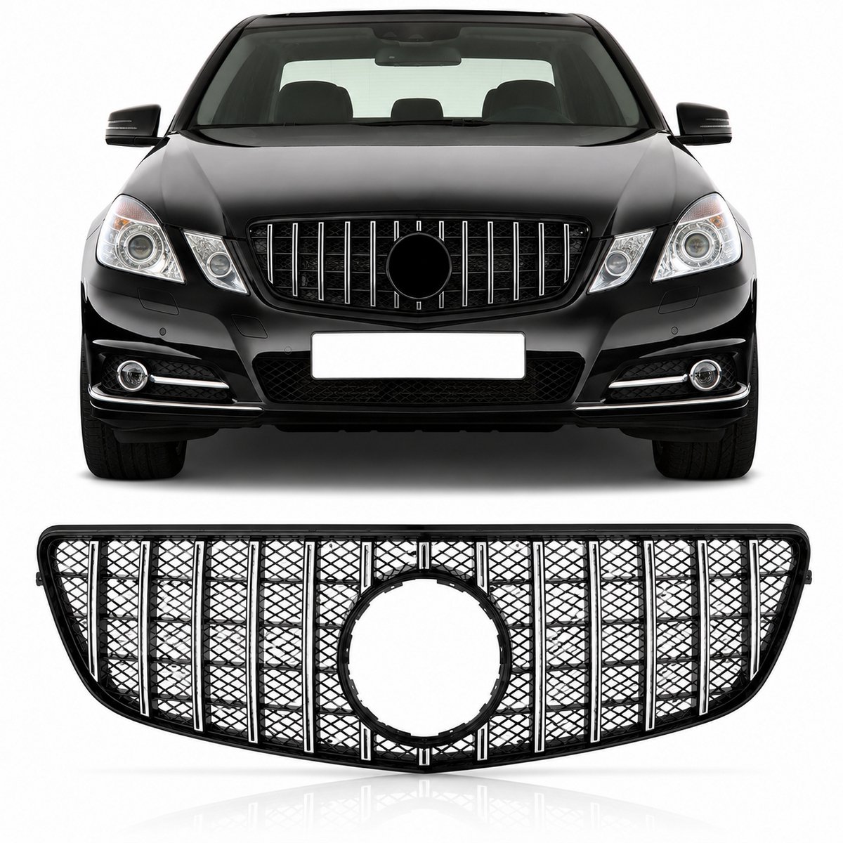 Grill Glans Zwart Chrome Geschikt Voor Mercedes E Klasse W212 S212 Panamericana AMG GT Look 2009-2013