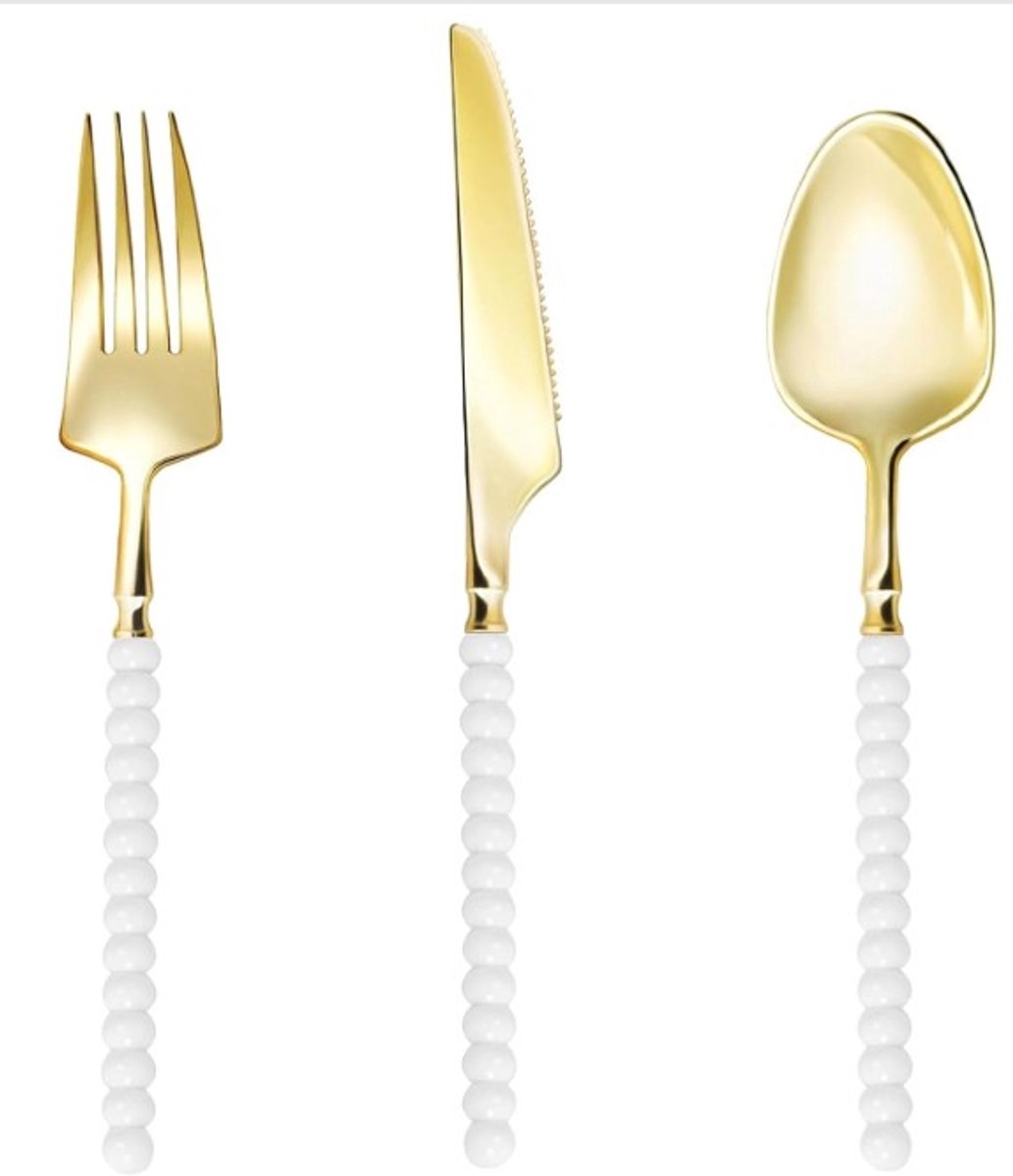 Decorline- Pearl Collection Bestekset 36-delig – Wit/Goud – Luxe Kunstof Bestek voor 12 Personen