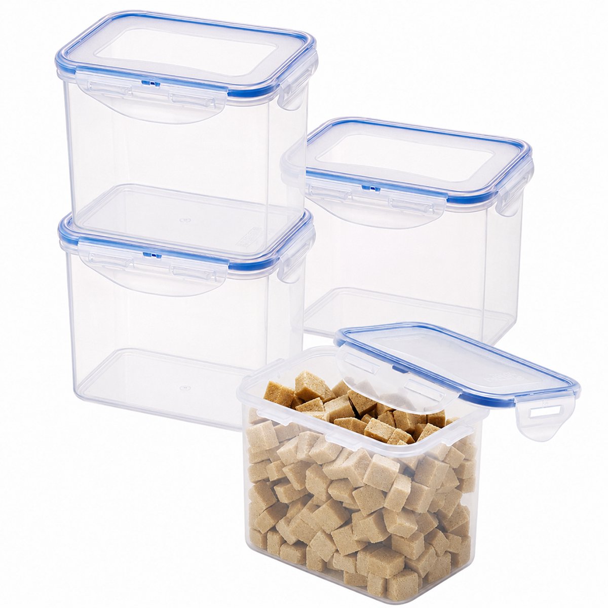 Lock&Lock Vershoudbakjes set met deksel - Diepvriesbakjes - Diepvriesdozen - Bewaarbakjes - Bewaardozen voedsel - Vershouddoos - Luchtdicht - Lekvrij - BPA vrij - PFAS vrij - Transparant - 1 liter - Set van 4 Stuks - LocknLock