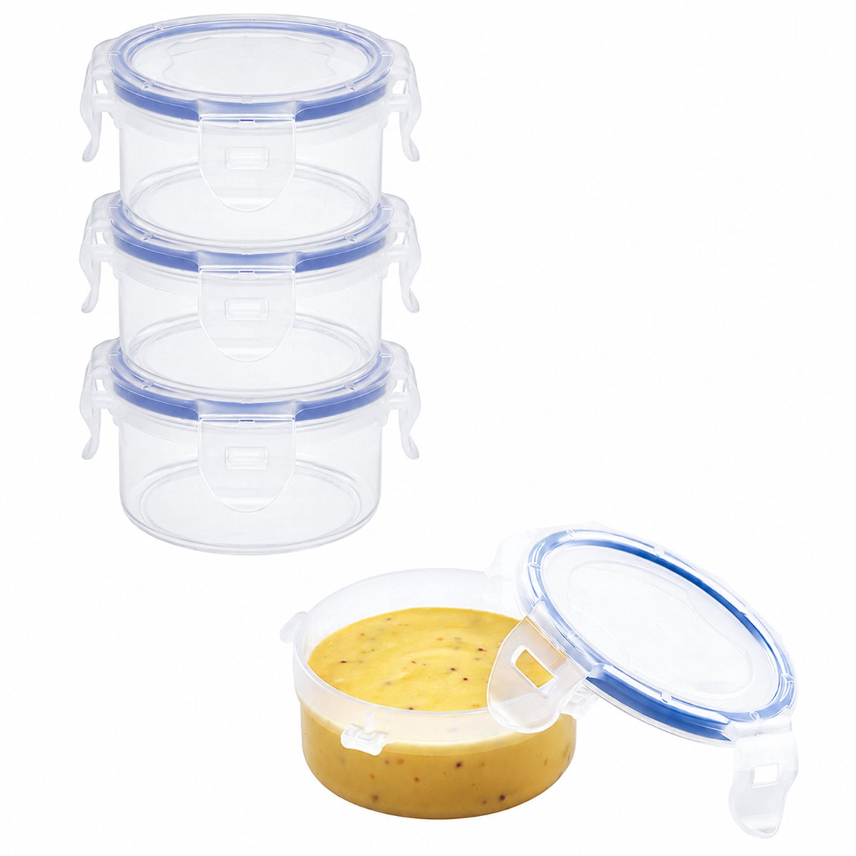 Lock&Lock (mini) Vershoudbakjes - 100% Lekvrij en Luchtdicht - BPA vrij - PFAS vrij - 100 ml - Set 4 stuks - Diepvriesbakjes - Meal prep bakjes - Bewaarbakjes - Sausbakjes met deksel - Dressing bakje - Babyvoeding Bewaarbakjes - Rond - Transparant