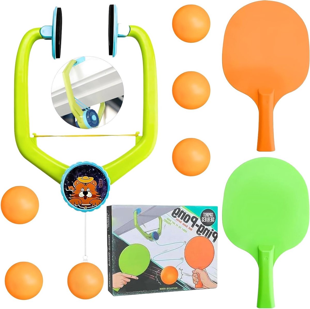 Hanging Table Tennis Trainer voor Kinderen, Verstelbare Ping Pong Set met Rackets en Ballen, Ideaal voor Thuis en Familie Spelletjes