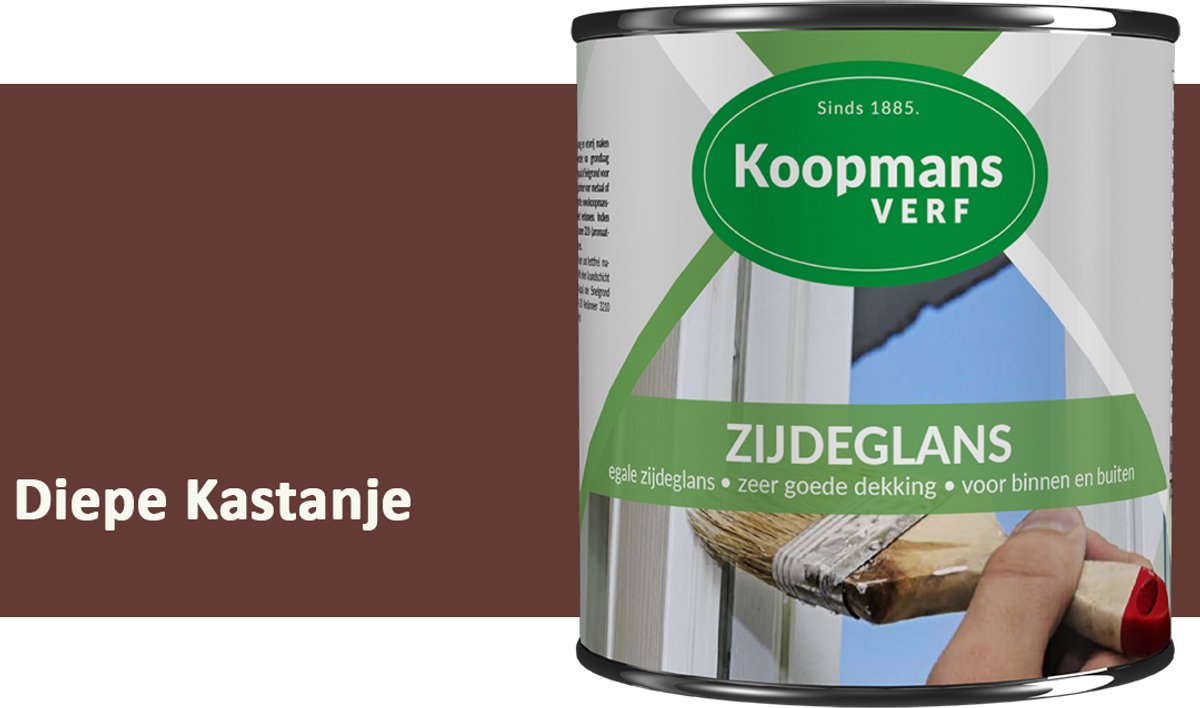 Koopmans Zijdeglans Lakverf – Binnen & Buiten – Kras- en Stootvast – Hoge Dekkracht – Voor Hout, Deuren en Kozijnen – Diepe Kastanje – 2,5 l