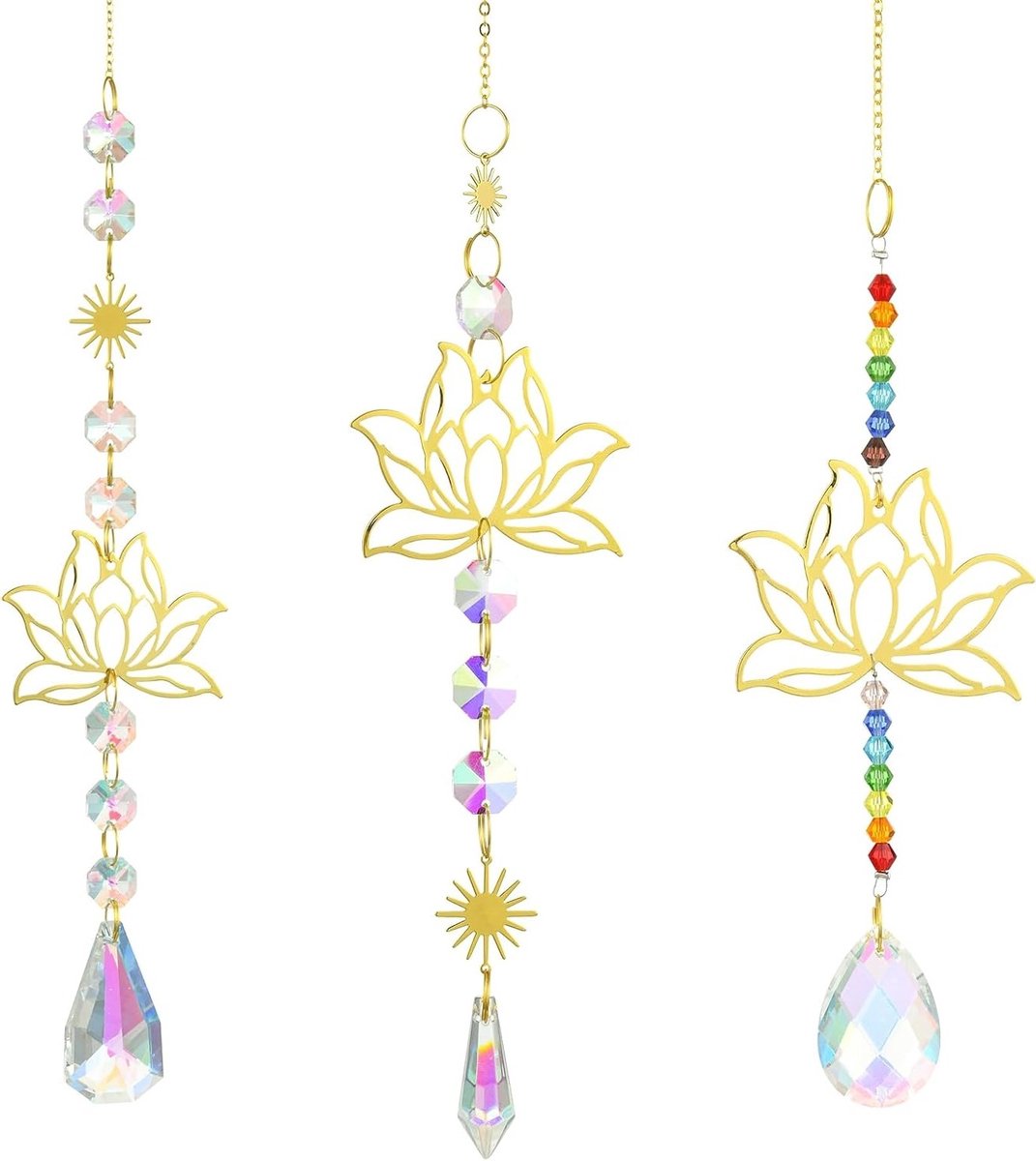 3-delige Lotus Bloem Thema Hangende Droom Suncatchers in Teardrop Vorm voor Raam, Kamer en Tuin Decoratie