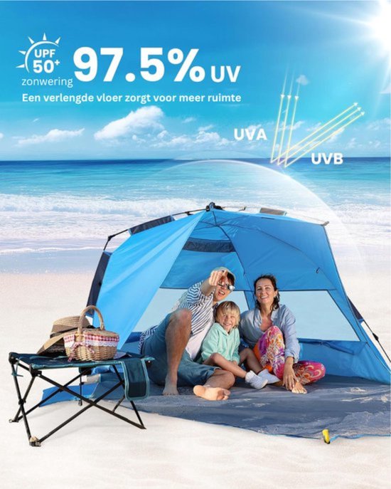 Thuys - Strandtent UV Bescherming - Strandtent Baby Pop Up - Strandtentje Extra Licht - Strandschelp - Strand Tent –Lichtblauw met grijs van Thuys — afbeelding 2