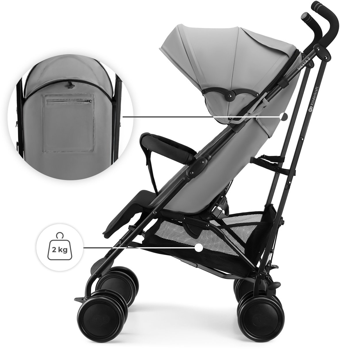 Kinderkraft SIESTA 2 buggy: Lichtgewicht 7,9 kg, paraplu-inklapbaar thumbnail 7
