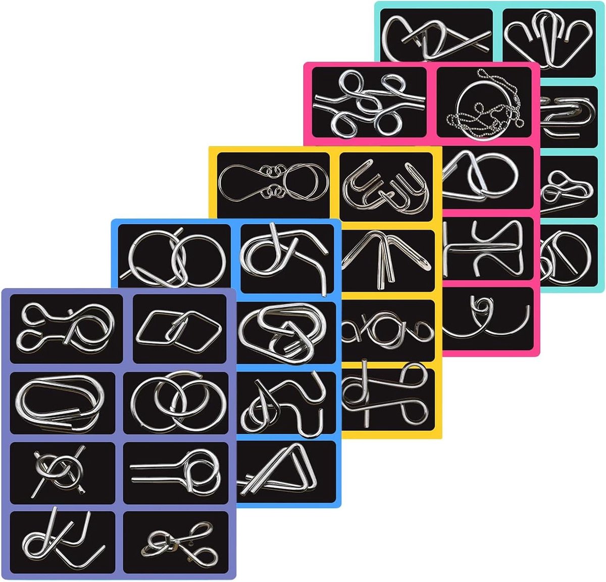 Metal Puzzles - Hersenkrakers - Cognitieve Training - 40 Delige Set - 18x14cm - Zilverkleurig