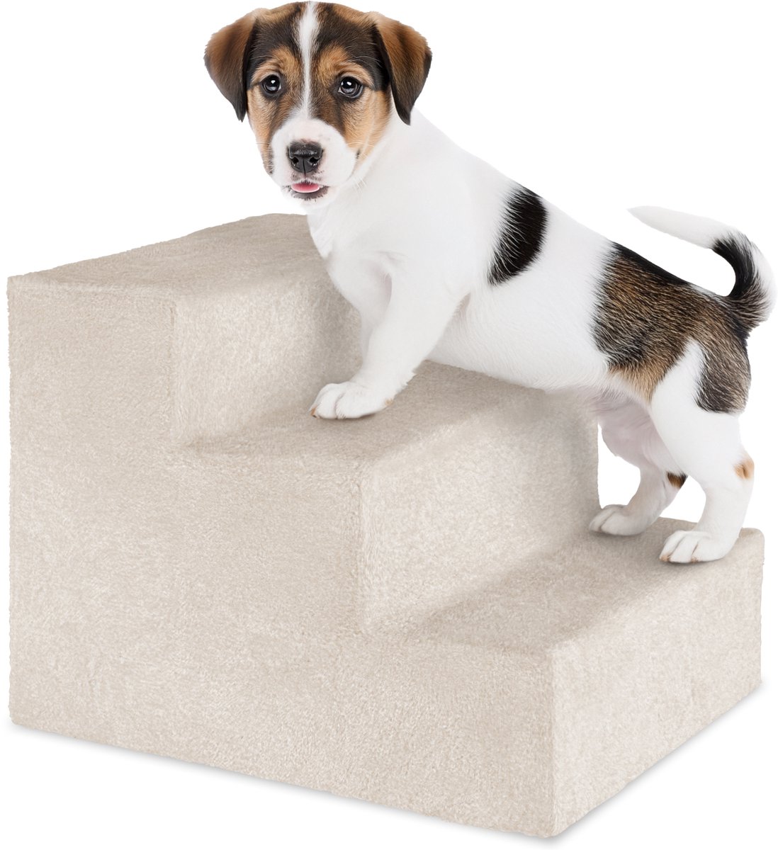 tectake® Hondentrap - Kattentrap - Huisdiertrap - Instaphulp met Wasbare hoes - Extra vlakke trap - Huisdiertrap voor bank, bed of auto - Afmetingen (BxDxH) 37 x 45 x 34,5 cm - Crème