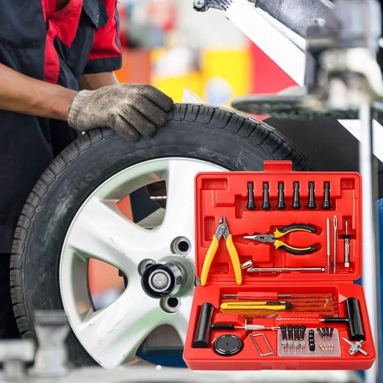 Bandenreparatieset - Lekke banden - Auto onderhoud - 74 delig - 31 cm - Rood van Merkloos — afbeelding 2