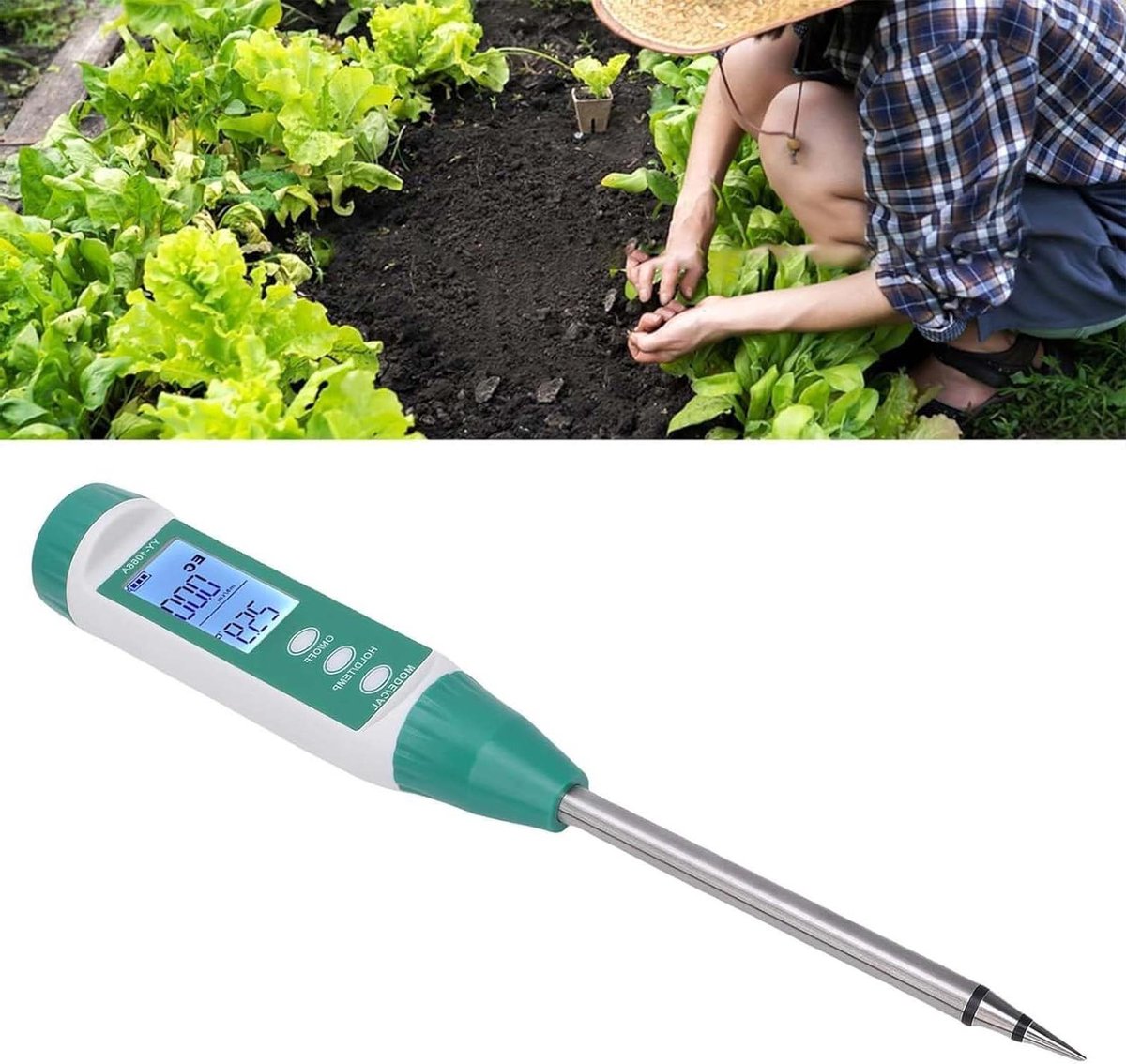 Bodemtester EC Watergehalte - Grondmeter Vocht EC - Plantenverzorging Optimaliseren - Snelle Dubbele Meting - 0-19.99 ms/cm - Zilver