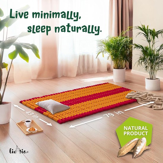 Rolmat - Gastenmatras - Ontspannen - Natuurlijk Kapok - 200x110cm - Rood/Geel — afbeelding 3