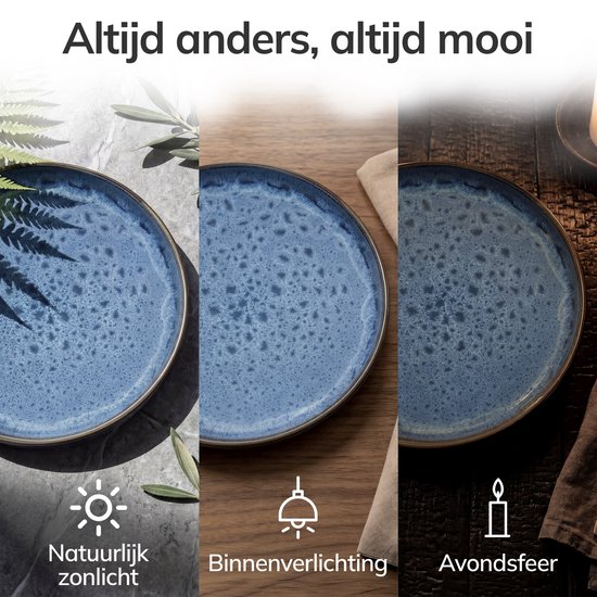 Pure Living Ibiza Dark 24-Delig Serviesset - 6 Personen - Diepblauw - Aardewerk - Vaatwasserbestendig - Magnetronbestendig — afbeelding 5