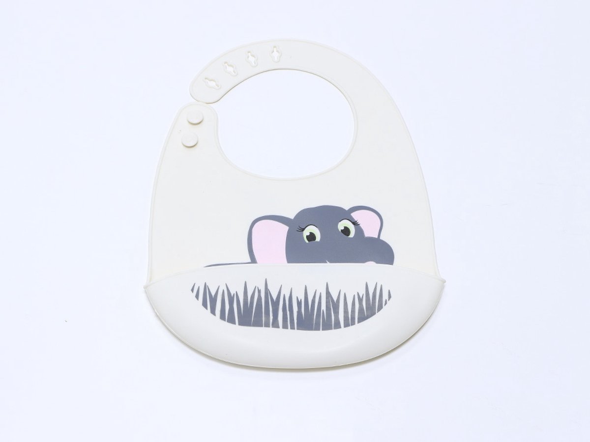 Silicone Slabbetje Wit met Opvangrand en Vrolijke Dierenprint - Slabbetje Baby - Slabbertjes Baby