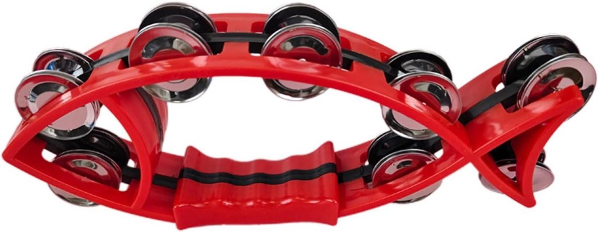 Dubbele Rij Tamboerijn - Handbel Muziekinstrument - Muzikaal Spelen - Visvormig Design - 10.9 x 4.3 inch - Rood