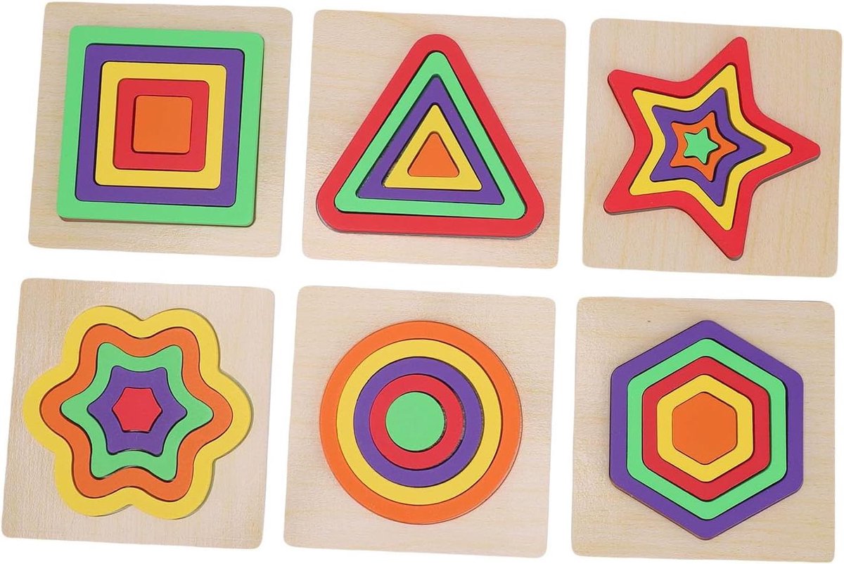 Generic Interactief 3D-speelgoed met Geometrische Vorm voor Kinderen, Levendige Houten Puzzelset voor Cognitieve Ontwikkeling en Coördinatie, Geometrische Puzzels Peuters - 5,9x5,9in
