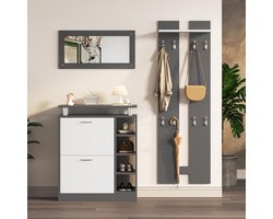 Wall Wardrobe Set, 80 x 25 x 96.5 cm, Anthracite Grey Matt, Includes Mirror, 2 Wall Panels, Shelf Wall, Shoe Cabinet, Hallway Furniture, Corridor Drying Rack, Shoe Changer Set