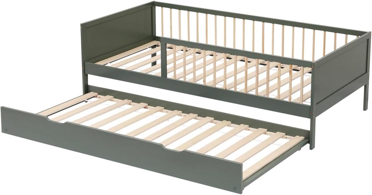 Onderschuifbed - Extra bed - Kinderkamer inrichten - Met opberglade - 195x96cm - Groen