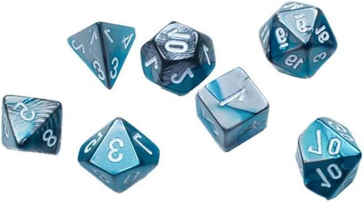 Mini Dobbelstenen Set - Spel Accessoires - Spelavonden Thuis - Compact Formaat - 10MM Set van 7 - Staal Teal Wit