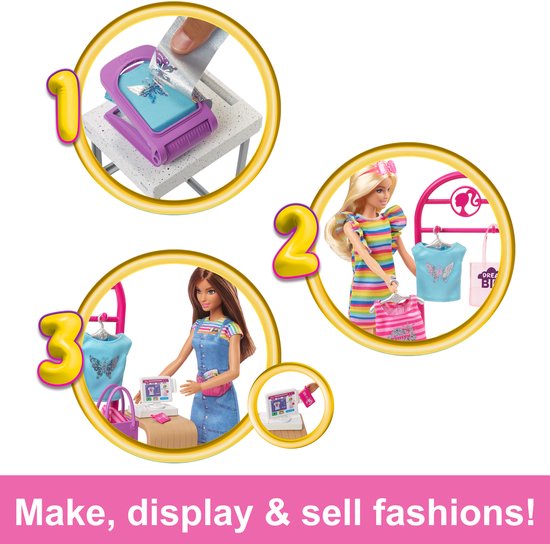 Barbie winkel - Maak- en Verkoopboetiek, speelset met uitstalrek en folie - Barbie pop van Barbie — afbeelding 2