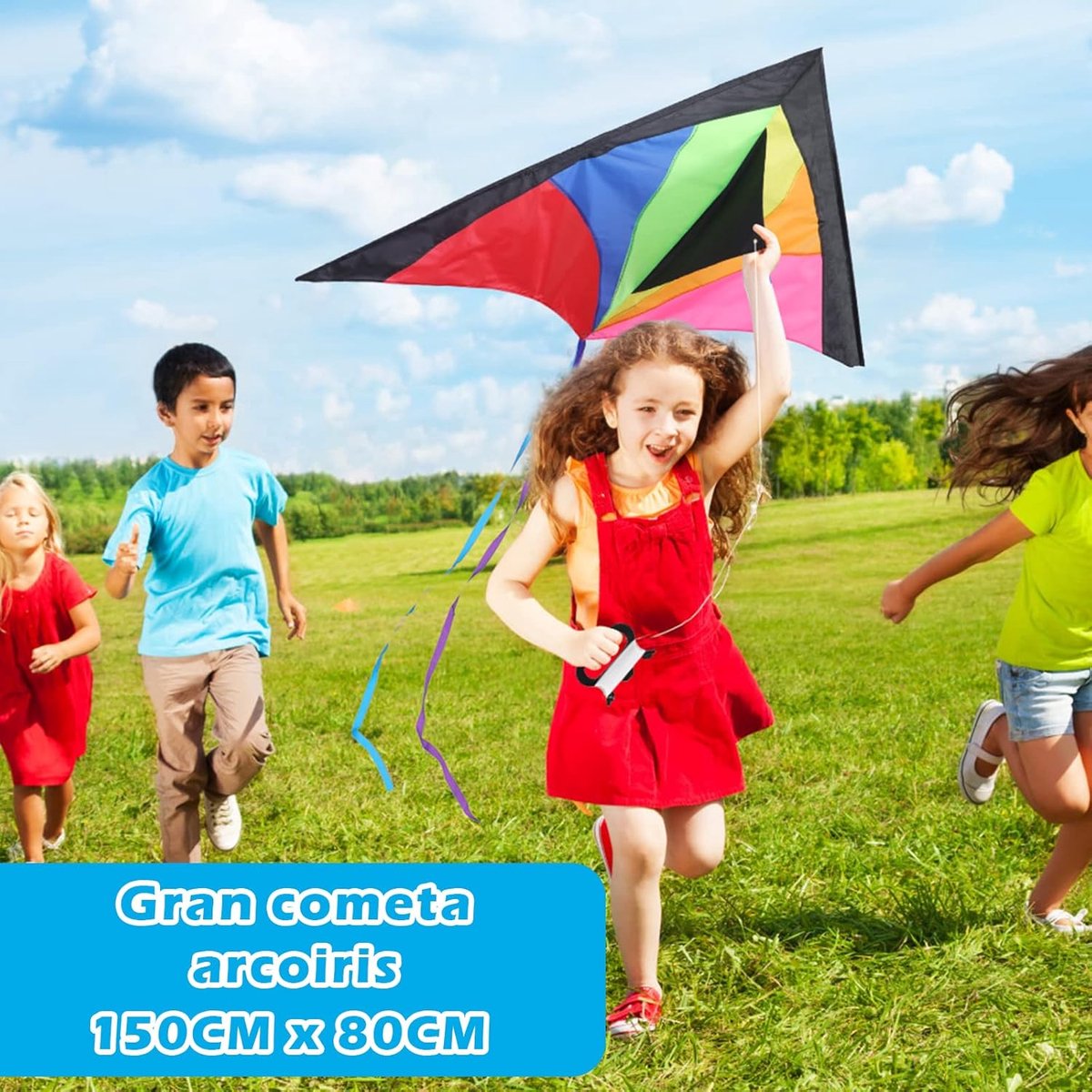 Grote Vlieger - Vliegend Speelgoed - Buiten Spelen - Sterke Wind Stabiliteit - 150 cm Breed - Regenboog