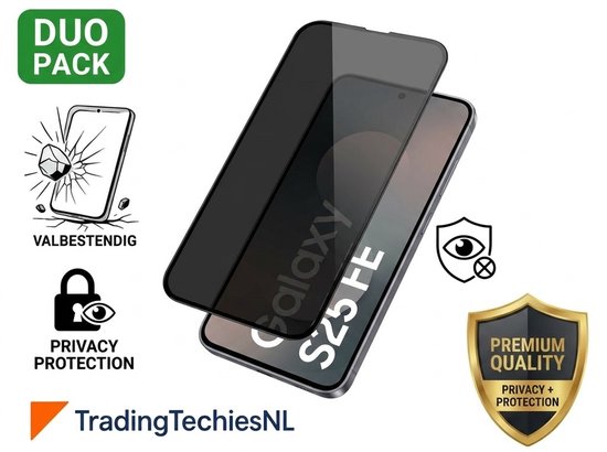 Protecteur d'écran confidentialité Galaxy S25 FE – 2 Stuks Duo Pack – Verre de protection Anti-Spy, Glas 9H durci, Anti-Spy, Résistant aux rayures, Compatible avec étui