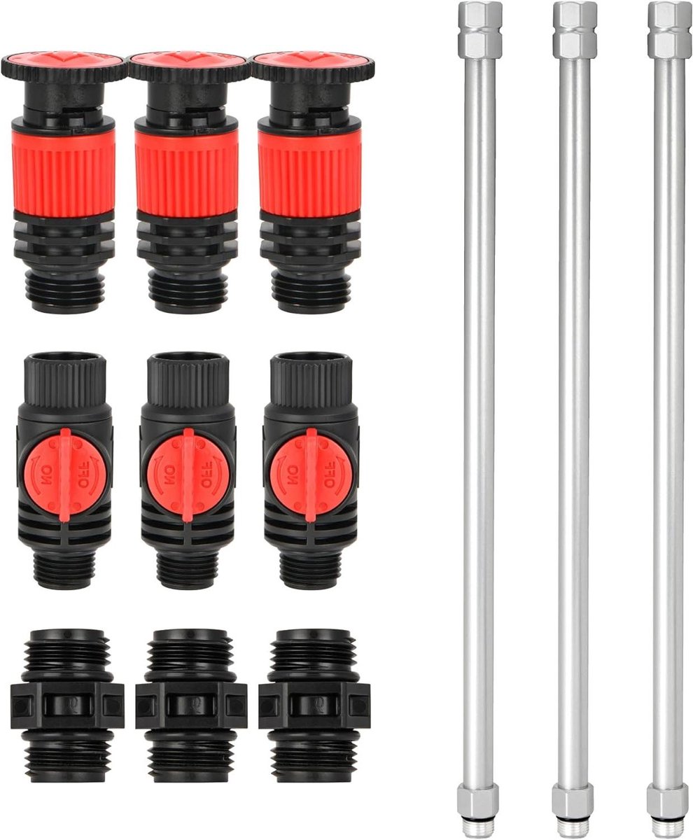 Verstelbare Sproeiers - Tuinberegening Set - Gazon Water Geven - Met Metalen Verlengstukken - 12 Stuks - Rood Zilver Zwart