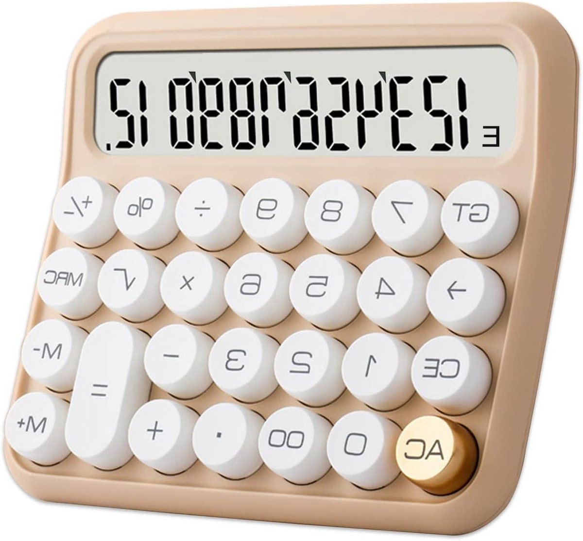Rekenmachine - Basis calculator - Dagelijkse berekeningen - Grote knoppen - 12 cijfers - Beige