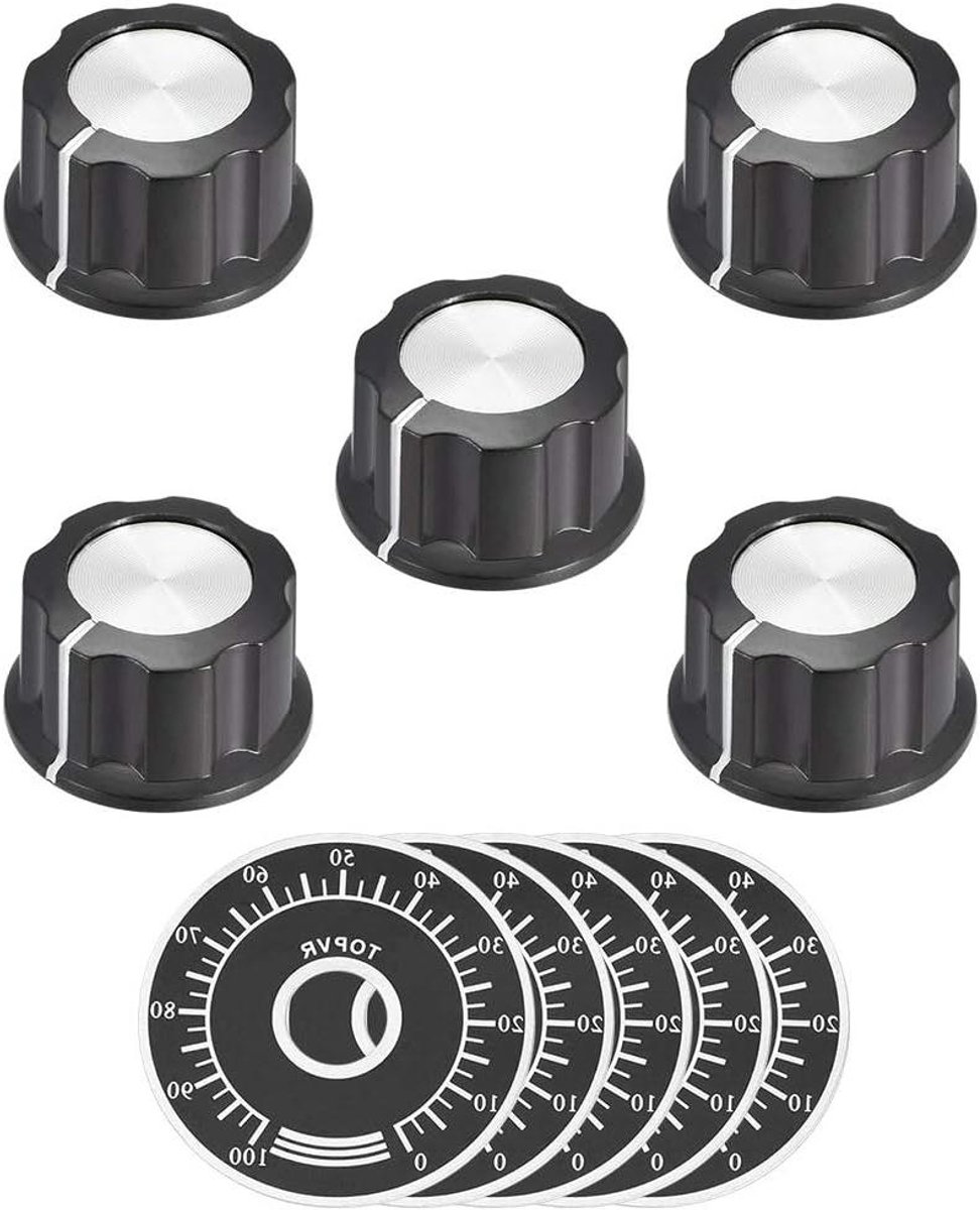 Draaipotentiometer Knoppen - Regelknop Keuzeschijf - Apparatuur Instellen - 360 Graden Bediening - 5 Stuks 40mm - Zwart