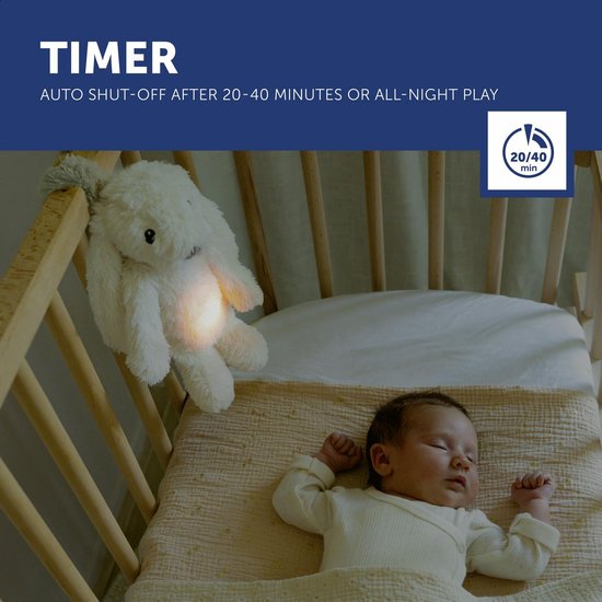 Babyslaaphulp Haas - Nachtlampje Geluiden - Rustige Slaap - Huilsensor - Oplaadbaar - Wit — afbeelding 3