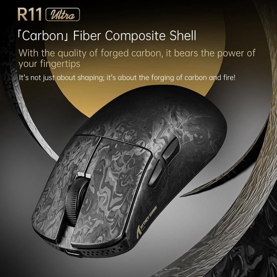 Draadloze Gaming Muis - Ergonomische Muis - Intensief Gamers Gebruik - 49g Carbon Fiber - 8000Hz Polling Rate - Forged Black — afbeelding 2