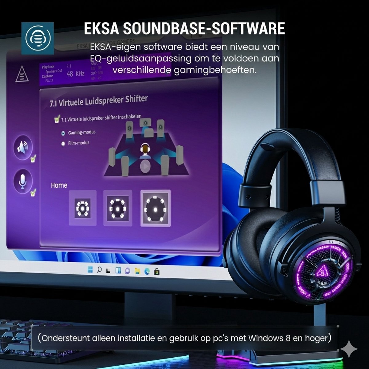 Gaming Headset Draadloos 7.1 Surround Sound – PS5 PC Xbox Switch - Met Microfoon – 100u Batterij – EKSA StarEngine Pro thumbnail 7
