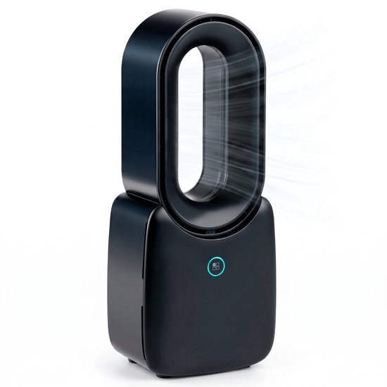 Lomera bladloze tafelventilator USB-C oplaadbaar, stille mini ventilator met LED verlichting, veilig zonder bladen