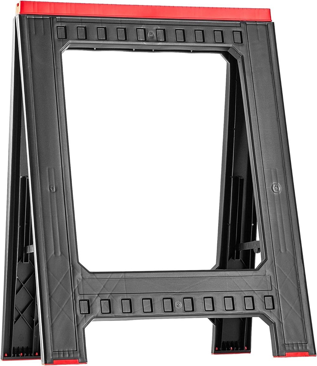 KADAX Zaagbok voor werkplaats, 58 x 41,5 x 77 cm, klapbok van kunststof, steigerbok met schaal, inklapbare onderstelbok, steunbok voor werkzaamheden (1 stuk/zwart)