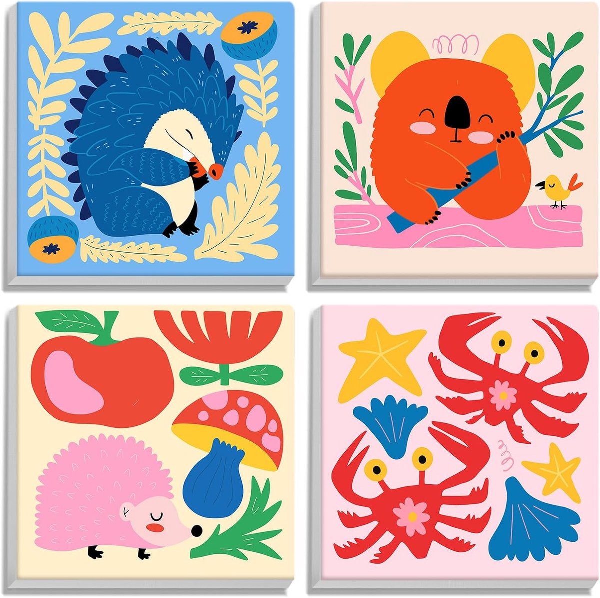 Schilderen op Nummer voor Volwassenen en Kinderen, 4 Stukken, DIY Caricatuur Olieverf Canvas Kit voor Beginners met Lijst, Creatieve Hobby en Kunstprojecten