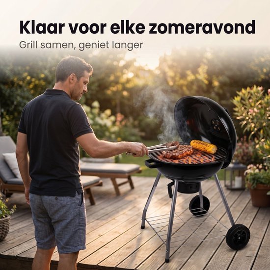 Lomera Kogelbarbecue - Houtskoolbarbecue - BBQ met Deksel en Asopvangbak - Barbecue met Wielen en Ventilatiesysteem - Houtskool Kogelgrill voor Tuin - Grote Ronde Tuinbarbecue - Grillrooster - Houtskoolbbq - Grill van Lomera — afbeelding 4