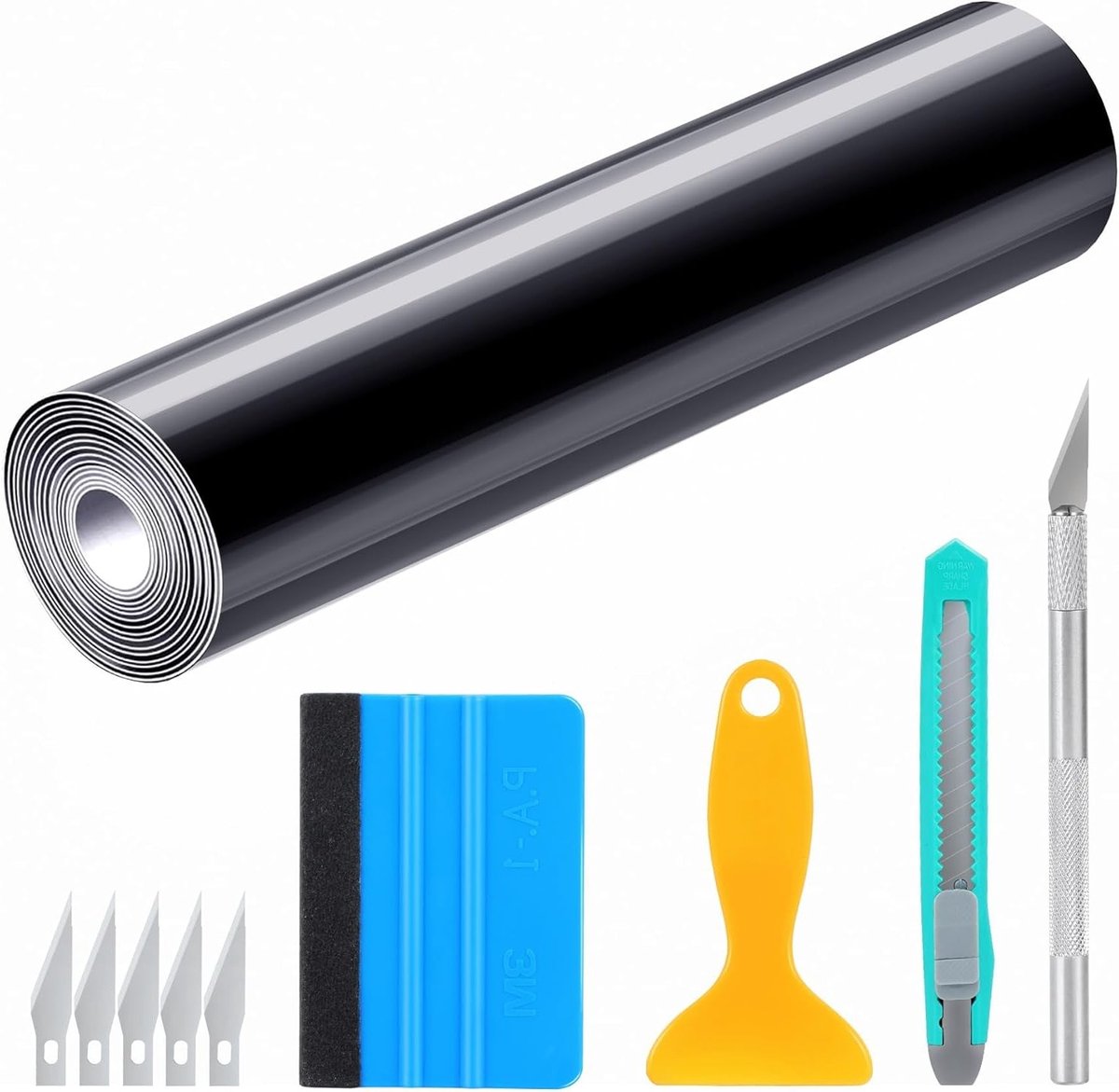Zwarte Glanzende Car Wrap Film 300 x 30 cm - Flexibel, Waterproof en Decoratief voor Fiets en Motor met Bevestigingsaccessoires