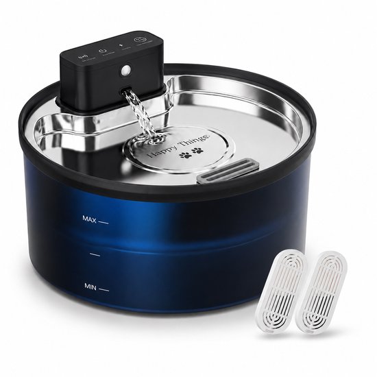 Happy Things Draadloze Drinkfontein Kat en Hond ZR12 Model - RVS - met Sensor en 3 Werkmodus - 3.2 L - Geruisloos