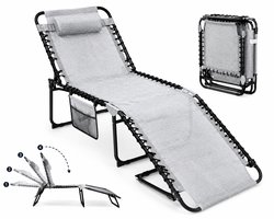 Jurrys Ligbed - Ligstoel - Loungestoel - Campingstoel - Opvouwbaar - Verstelbaar - Lichtgewicht - Grijs - 188x59x86cm