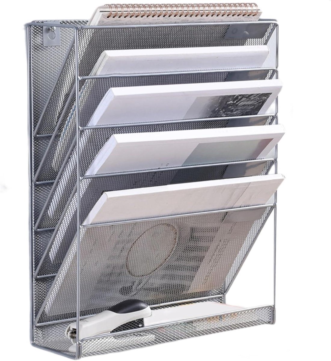 Wand Organizer - Opbergrek Papier - Documenten Sorteren - 4 Laags Ontwerp - 345 cm - Zilver
