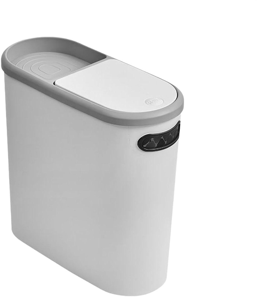 Slanke Prullenbak - Afvalbak Lekvrij - Ruimte Besparen - Drukdeksel Mechanisme - 10L - Wit