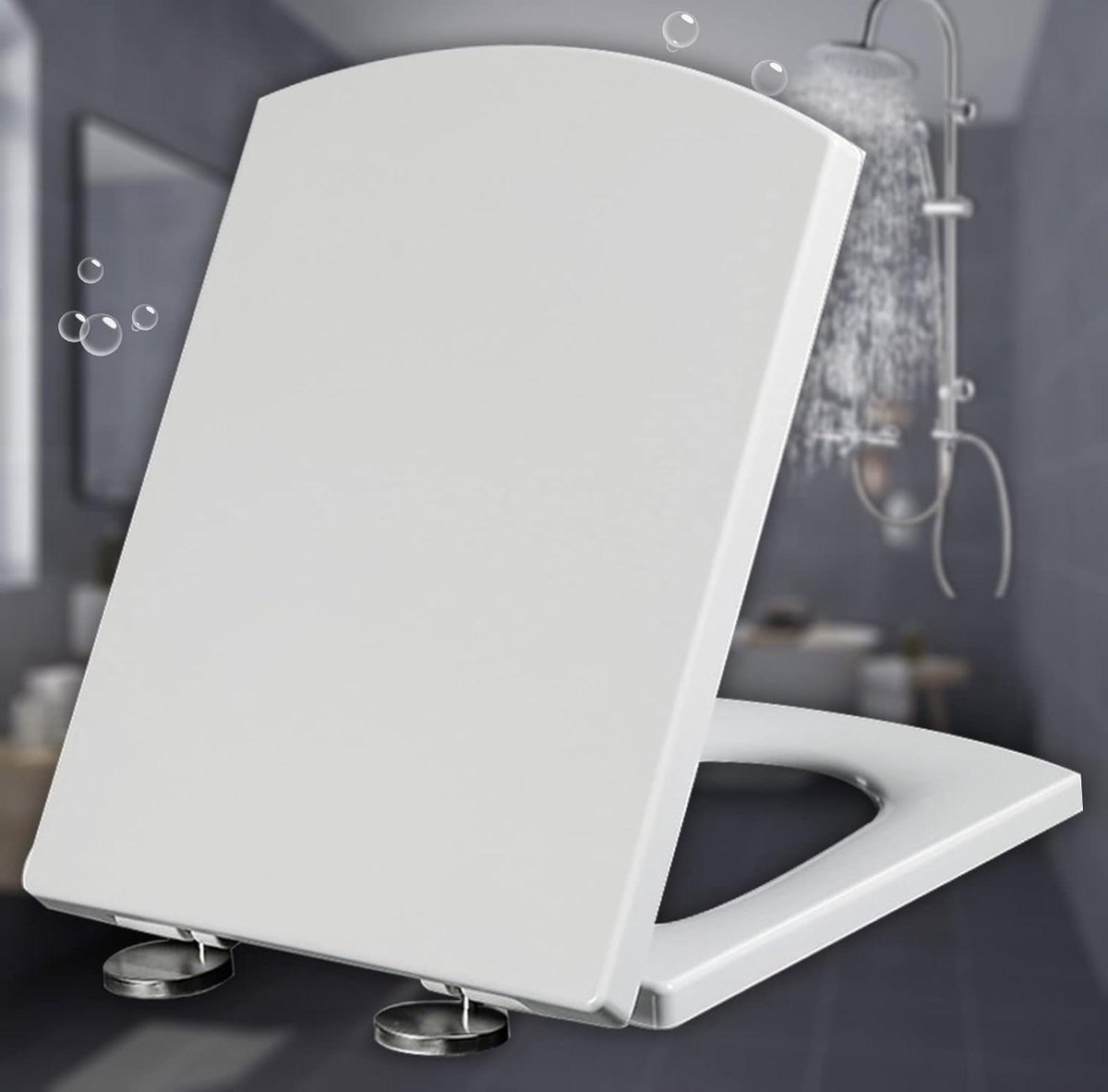 Vierkante toiletbril - Zachte sluiting antibacterieel - Badkamer Hygiëne - Snel los te maken - 44~50*37cm - Wit