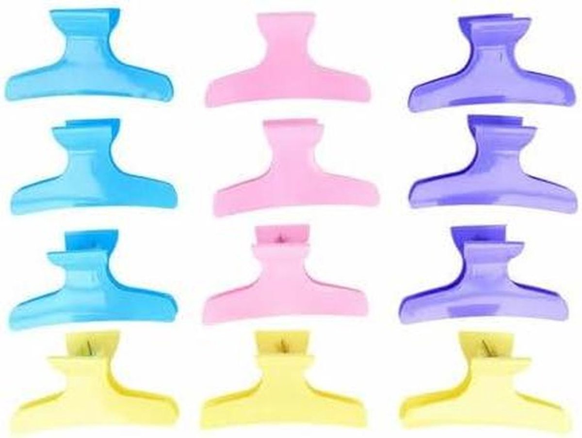 Haar Styling Klemmen - Afdeelklemmen Kappersklemmen - Haar Verdelen - Sterke Grip - 9.5 cm - Blauw Paars Geel