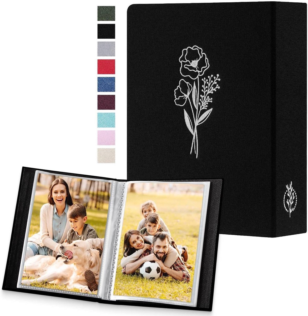 EGoods - Klein Fotoalbum voor 50 Foto's - 6x4 Inch - Portretfoto's van 10x15 cm - Linnen Omslag - Insteekvakjes - Set van 2 - Zwart