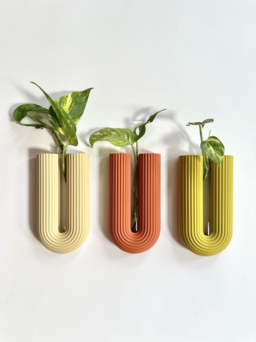 LUMO wand stekhouders bruin – set van 3 met glazen stekbuisjes – minimalistische wand stekjeshouder voor kamerplanten en propogation