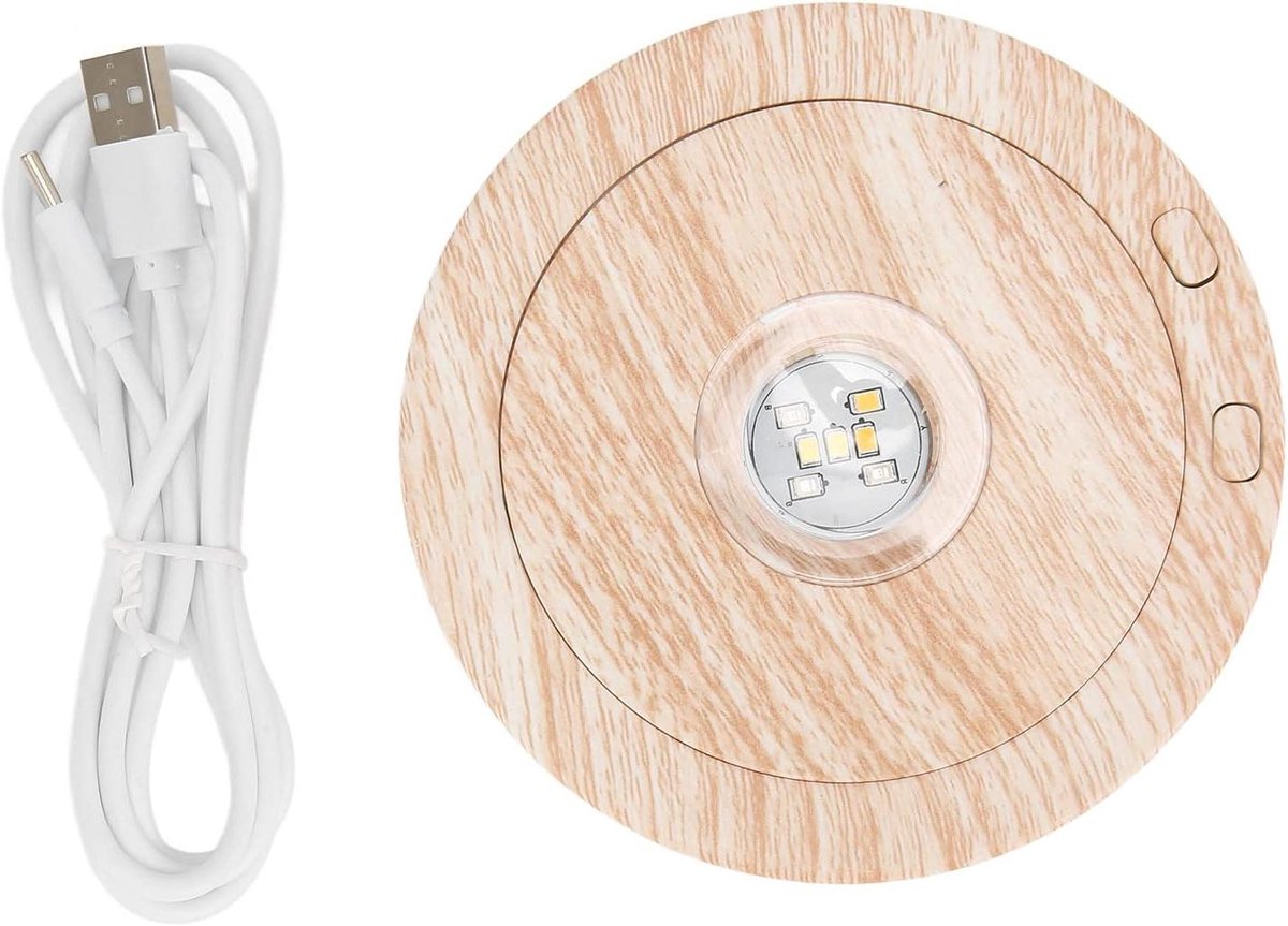 Houten Display Basis - Roterende Standaard - Kunst Tonen - Met LED Licht - 14 x 13 x 3 cm
