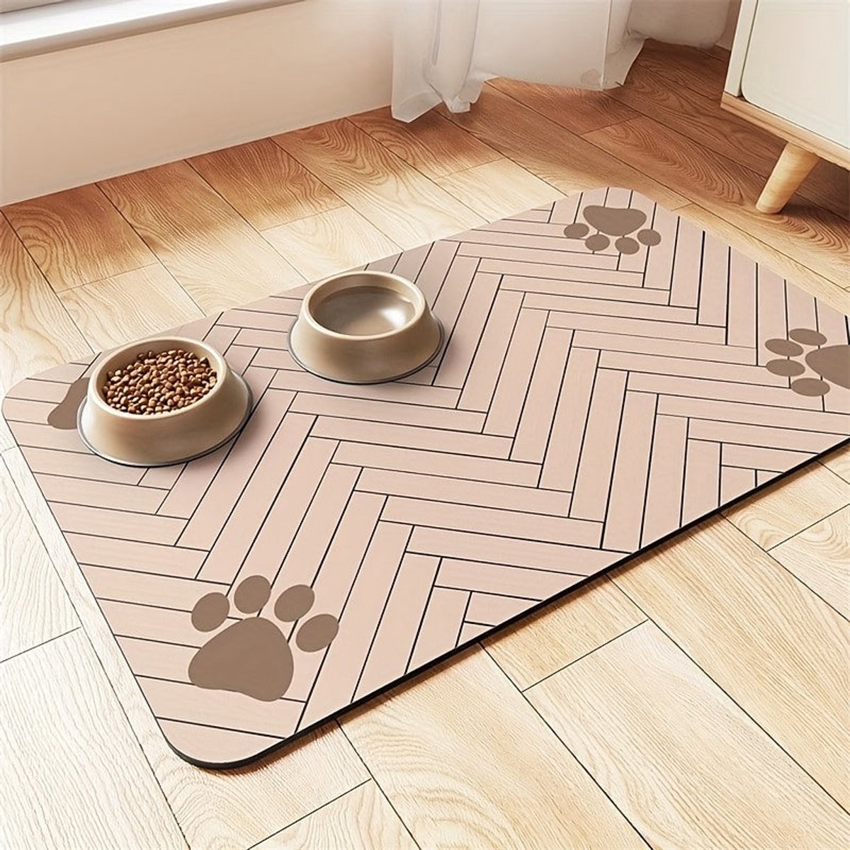 Voedermat Hond & Kat 40x30cm Diatomeeënaarde - Sneldrogend Waterproof Antislip Rubber - Pootafdruk Design Grijs - FluxGoods