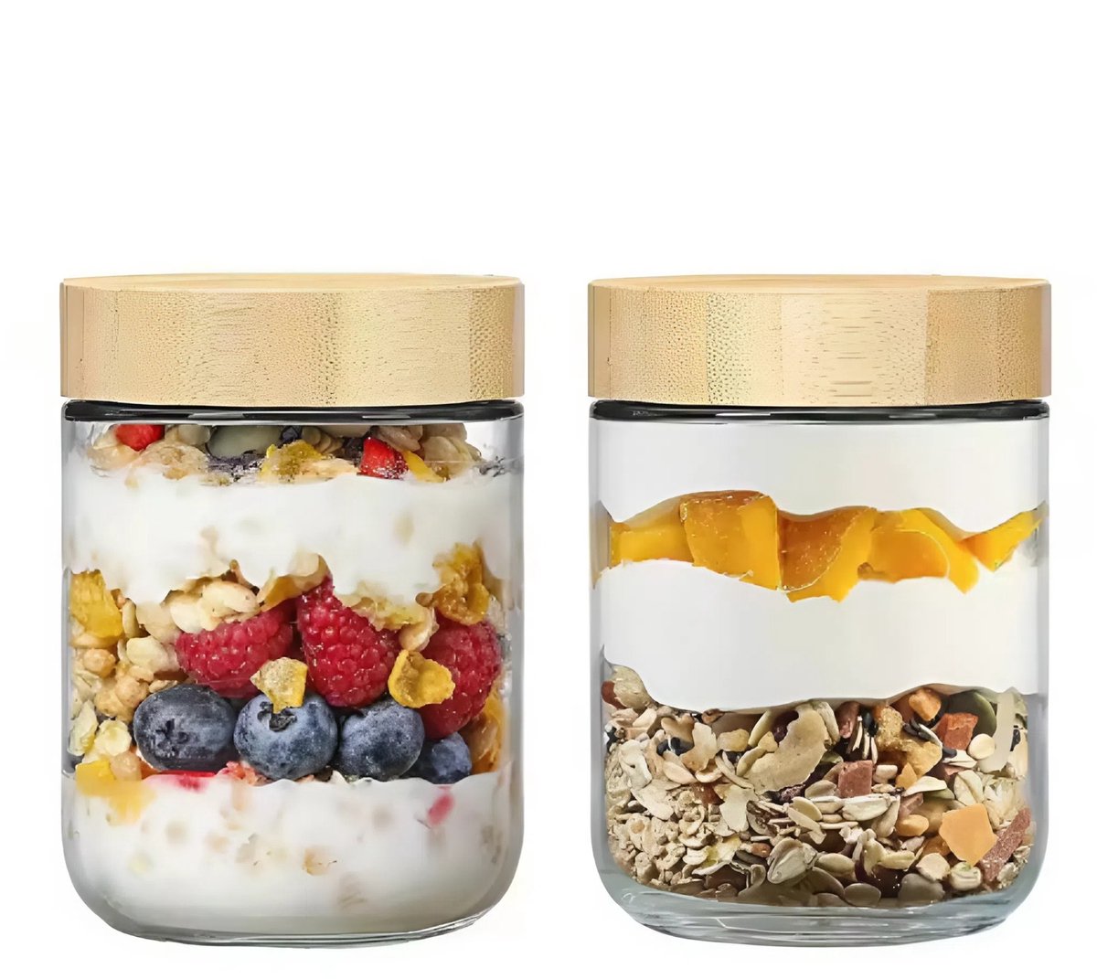 Yoghurt beker Glas - 480 ml - 2 stuks - Muesli beker to go - Overnight Oats potjes