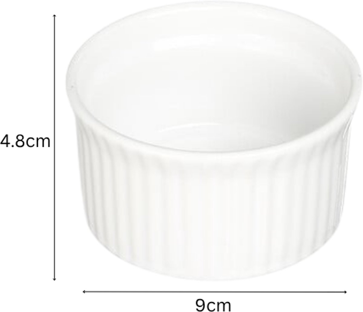 Ramequin Set - Keramische Ovenschaaltjes - Set van 6 - Soufflé Schaaltjes van Steengoed - Crème Brûlée Bakjes - Oven & Magnetron Bestendig - 200ml - Ø9 x 4.8 cm - Wit — cadeau in Kookcadeaus - foto 2